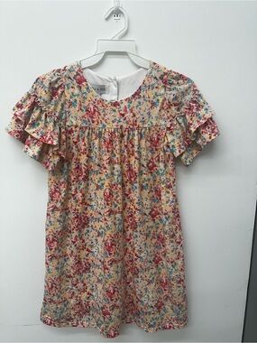 Isobella & Chloe Floral Ruffle Sleeve Dress in Yellow, Red & Blue
